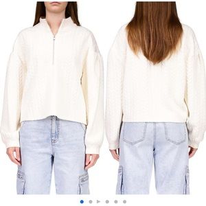 Sanctuary cable stitch knit jacquard pullover in cream XL NWT